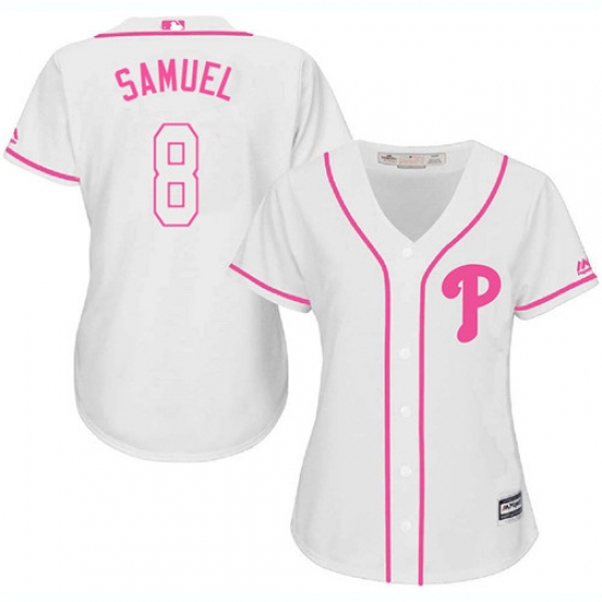 Women's Majestic Philadelphia Phillies 8 Juan Samuel Authentic White Fashion Cool Base MLB Jersey