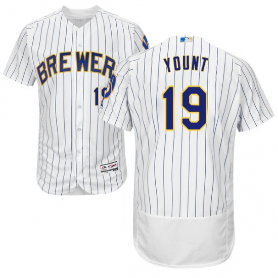 Men's Majestic Milwaukee Brewers 19 Robin Yount White Home Flex Base Authentic Collection MLB Jersey