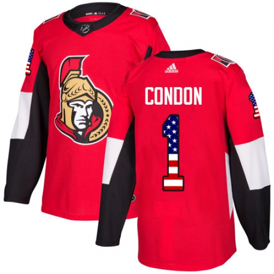 Men's Adidas Ottawa Senators 1 Mike Condon Authentic Red USA Flag Fashion NHL Jersey