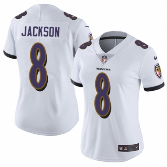 Women's Nike Baltimore Ravens 8 Lamar Jackson White Vapor Untouchable Limited Player NFL Jersey