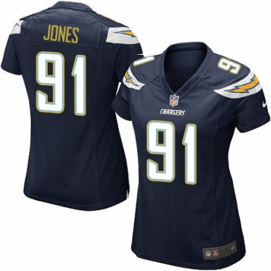 Women's Nike Los Angeles Chargers 91 Justin Jones Game Navy Blue Team Color NFL Jersey