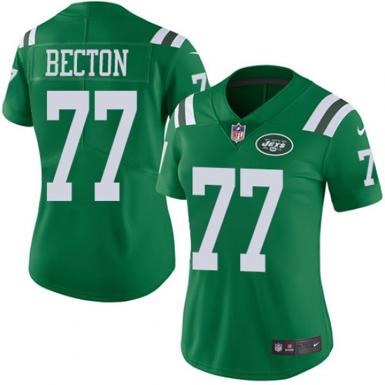 Women's New York Jets 77 Mekhi Becton Green Stitched Limited Rush Jersey