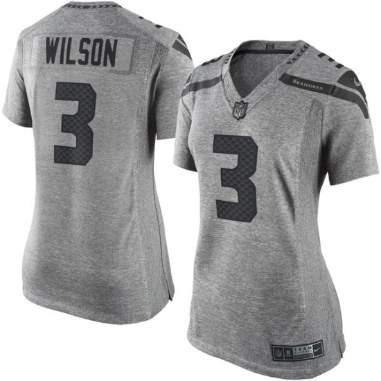 Women's Nike Seattle Seahawks 3 Russell Wilson Limited Gray Gridiron NFL Jersey