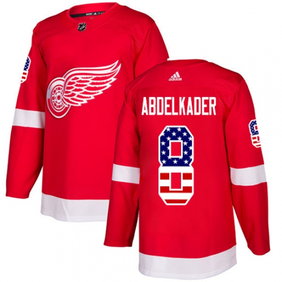Men's Adidas Detroit Red Wings 8 Justin Abdelkader Authentic Red USA Flag Fashion NHL Jersey