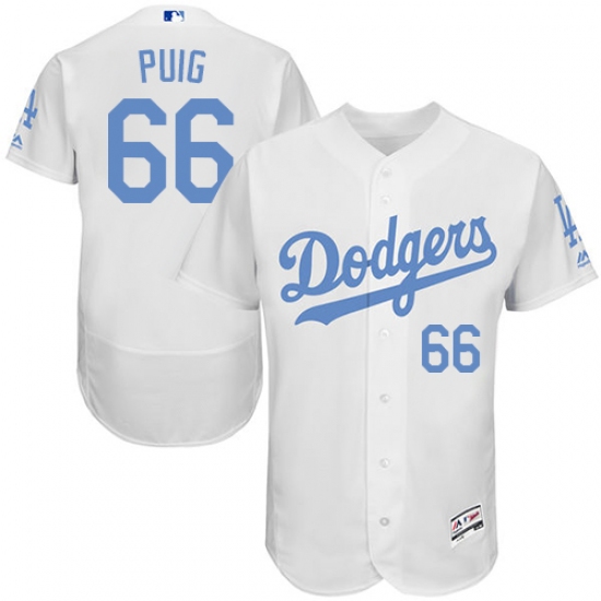 Men's Majestic Los Angeles Dodgers 66 Yasiel Puig Authentic White 2016 Father's Day Fashion Flex Base MLB Jersey