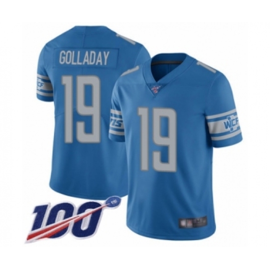 Men's Detroit Lions 19 Kenny Golladay Blue Team Color Vapor Untouchable Limited Player 100th Season Football Jersey