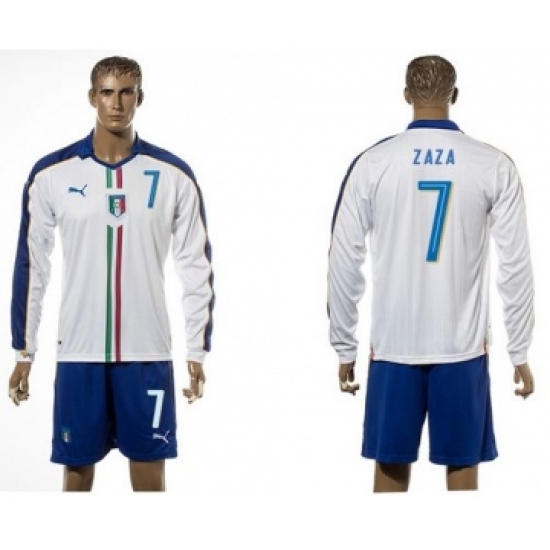 Italy 7 Zaza White Away Long Sleeves Soccer Country Jersey