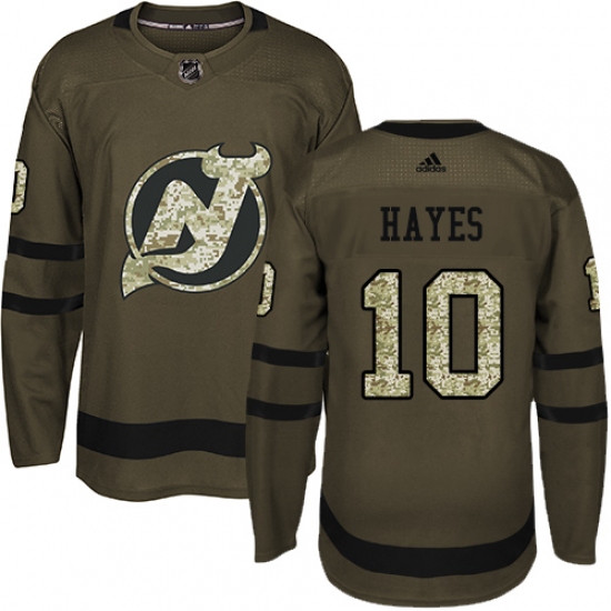 Men's Adidas New Jersey Devils 10 Jimmy Hayes Authentic Green Salute to Service NHL Jersey