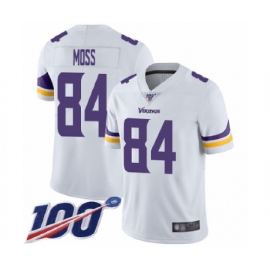 Men's Minnesota Vikings 84 Randy Moss White Vapor Untouchable Limited Player 100th Season Football Jersey