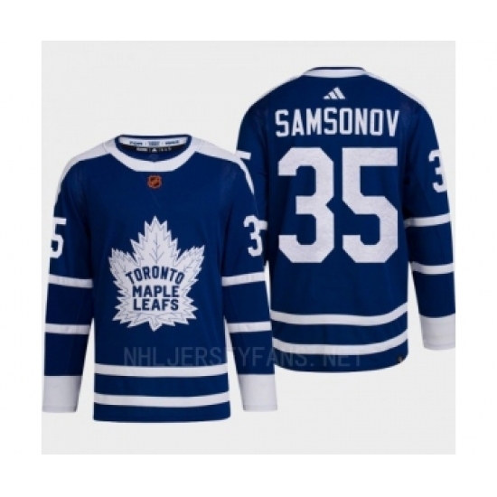 Men's Toronto Maple Leafs 35 Ilya Samsonov Blue 2022 Reverse Retro Primegreen Jersey