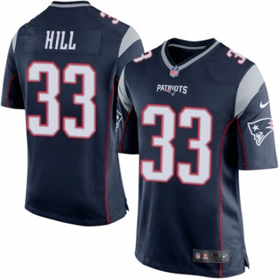Men's Nike New England Patriots 33 Jeremy Hill Game Navy Blue Team Color NFL Jersey