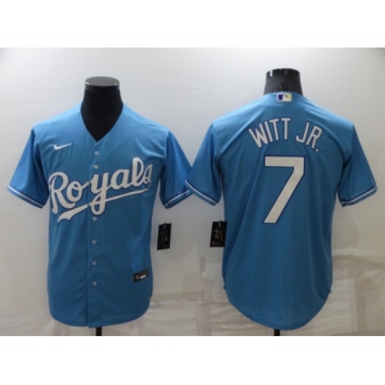 Men's Kansas City Royals 7 Bobby Witt Jr Light Blue Cool Base Stitched MLB Jersey