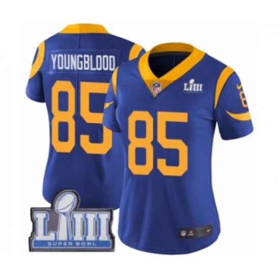 Women's Nike Los Angeles Rams 85 Jack Youngblood Royal Blue Alternate Vapor Untouchable Limited Player Super Bowl LIII Bound NFL Jersey