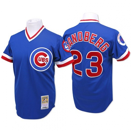 Men's Mitchell and Ness Chicago Cubs 23 Ryne Sandberg Authentic Blue Throwback MLB Jersey