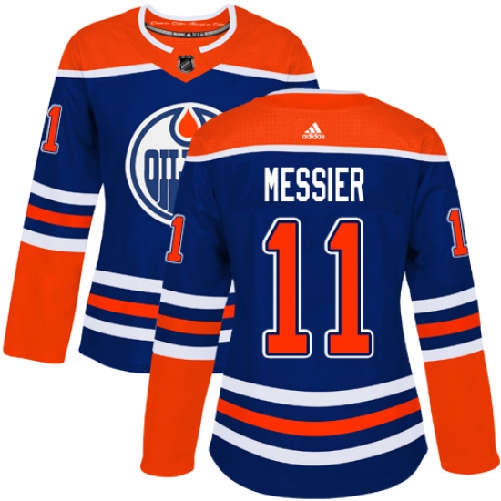 Women's Adidas Edmonton Oilers 11 Mark Messier Authentic Royal Blue Alternate NHL Jersey