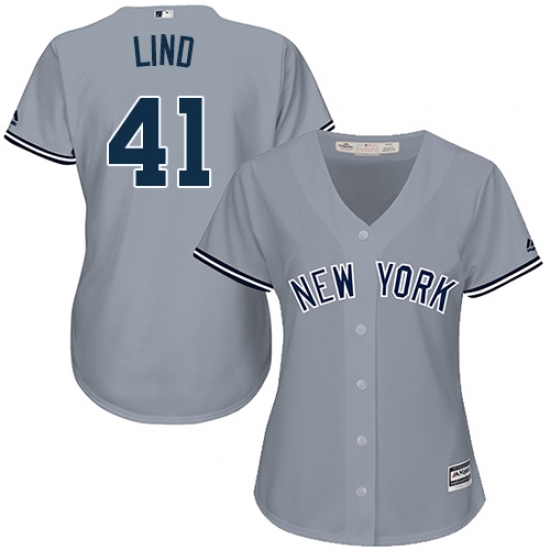 Women's Majestic New York Yankees 41 Adam Lind Replica Grey Road MLB Jersey