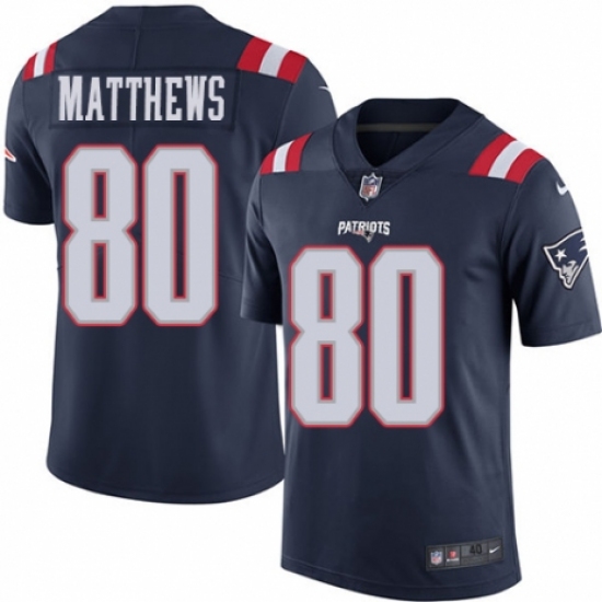 Men's Nike New England Patriots 80 Jordan Matthews Limited Navy Blue Rush Vapor Untouchable NFL Jersey