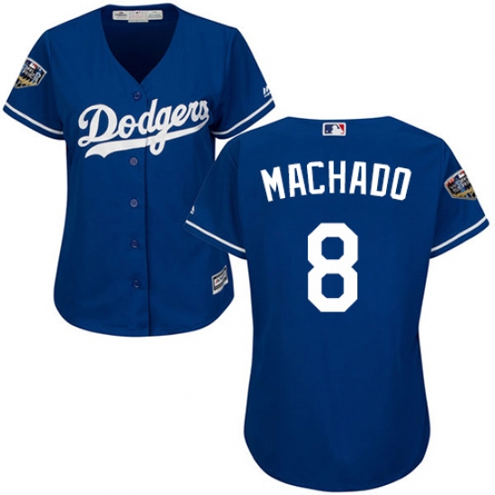 Women's Majestic Los Angeles Dodgers 8 Manny Machado Authentic Royal Blue Alternate Cool Base 2018 World Series MLB Jersey