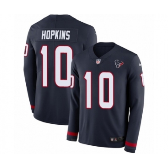 Men's Nike Houston Texans 10 DeAndre Hopkins Limited Navy Blue Therma Long Sleeve NFL Jersey