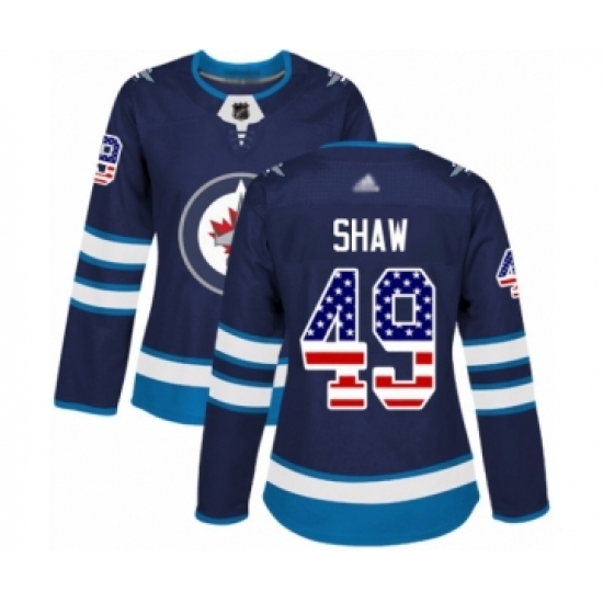 Women's Winnipeg Jets 49 Logan Shaw Authentic Navy Blue USA Flag Fashion Hockey Jersey