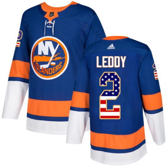 Men's Adidas New York Islanders 2 Nick Leddy Authentic Royal Blue USA Flag Fashion NHL Jersey