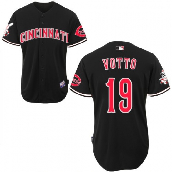 Men's Majestic Cincinnati Reds 19 Joey Votto Authentic Black MLB Jersey