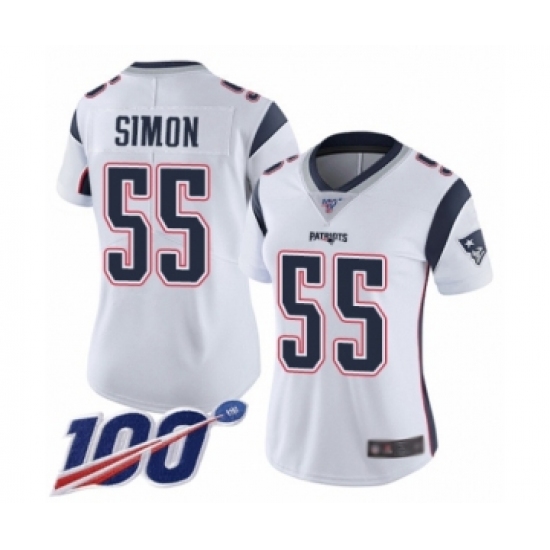 Women's New England Patriots 55 John Simon White Vapor Untouchable Limited Player 100th Season Football Jersey