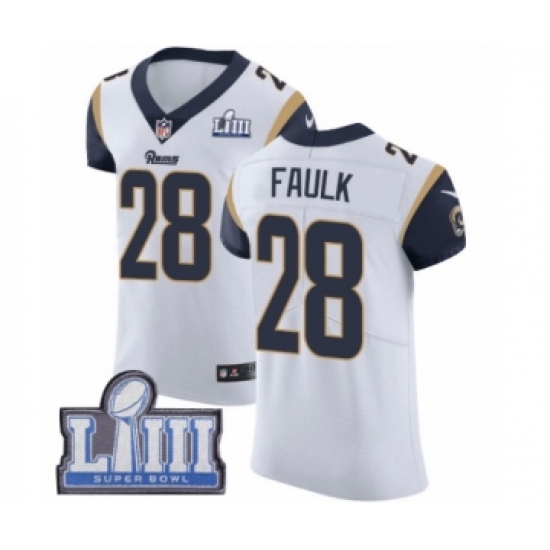 Men's Nike Los Angeles Rams 28 Marshall Faulk White Vapor Untouchable Elite Player Super Bowl LIII Bound NFL Jersey