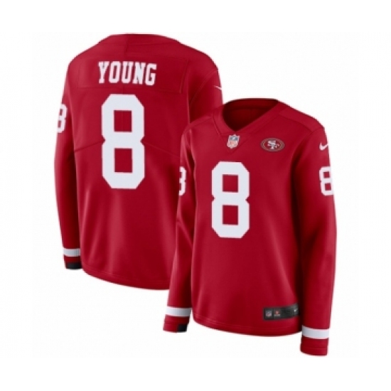 Women's Nike San Francisco 49ers 8 Steve Young Limited Red Therma Long Sleeve NFL Jersey