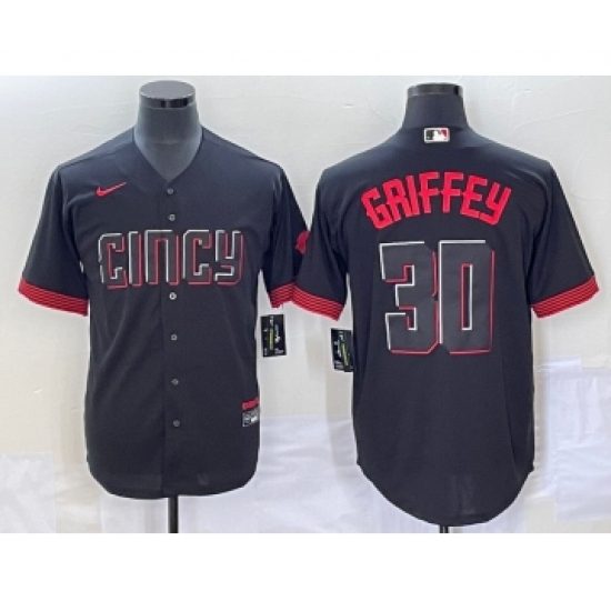 Men's Cincinnati Reds 30 Ken Griffey Jr Black 2023 City Connect Cool Base Stitched Jersey1