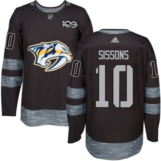 Men's Adidas Nashville Predators 10 Colton Sissons Authentic Black 1917-2017 100th Anniversary NHL Jersey