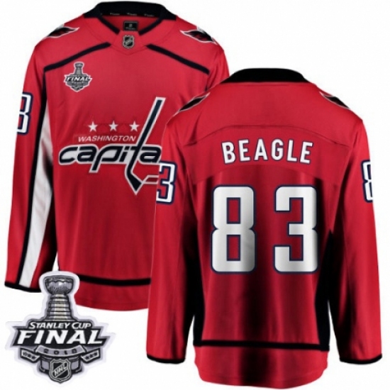 Youth Washington Capitals 83 Jay Beagle Fanatics Branded Red Home Breakaway 2018 Stanley Cup Final NHL Jersey
