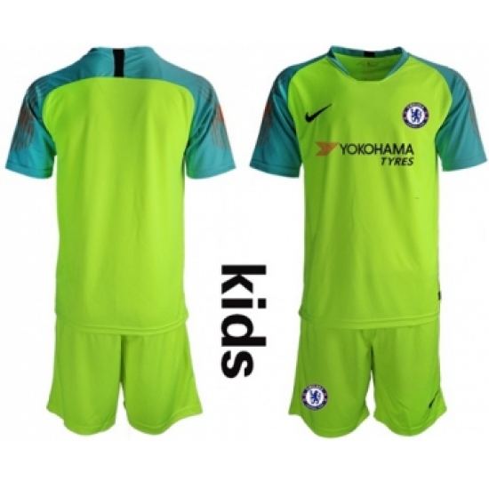 Chelsea Blank Shiny Green Goalkeeper Kid Soccer Club Jersey