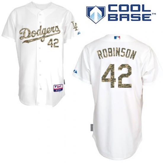 Men's Majestic Los Angeles Dodgers 42 Jackie Robinson Authentic White USMC Cool Base MLB Jersey