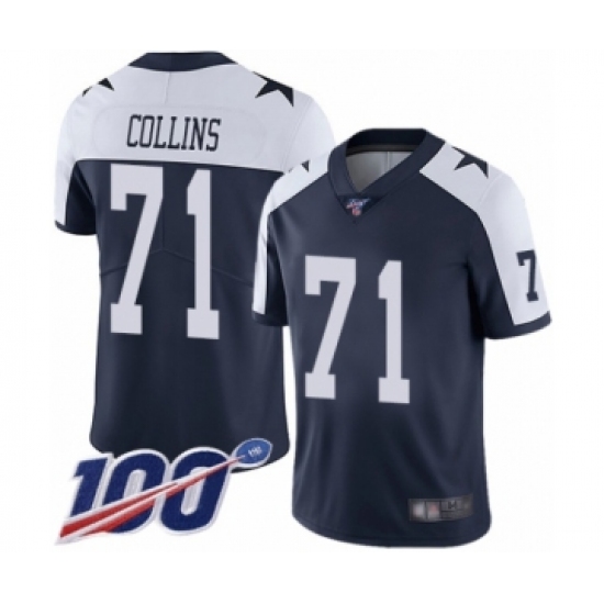 Men's Dallas Cowboys 71 La'el Collins Navy Blue Throwback Alternate Vapor Untouchable Limited Player 100th Season Football Jersey