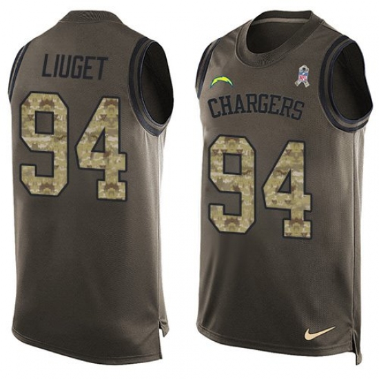 Men's Nike Los Angeles Chargers 94 Corey Liuget Limited Green Salute to Service Tank Top NFL Jersey