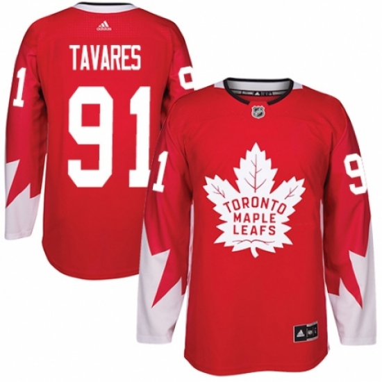 Men's Adidas Toronto Maple Leafs 91 John Tavares Premier Red Alternate NHL Jersey