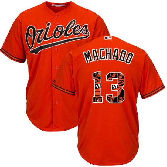 Men's Majestic Baltimore Orioles 13 Manny Machado Authentic Orange Team Logo Fashion Cool Base MLB Jersey
