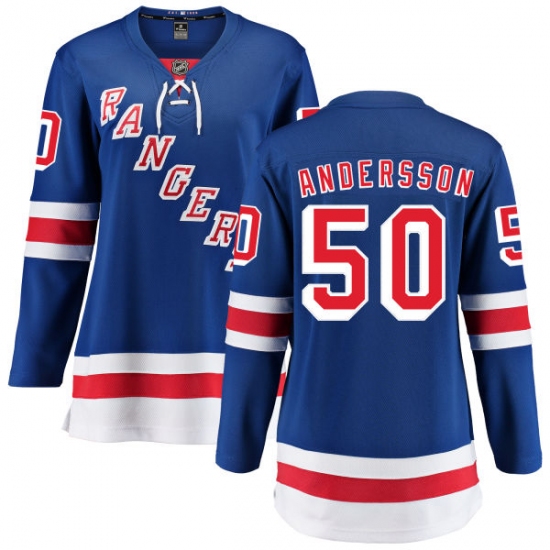Women's New York Rangers 50 Lias Andersson Fanatics Branded Royal Blue Home Breakaway NHL Jersey