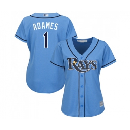 Women's Tampa Bay Rays 1 Willy Adames Replica Light Blue Alternate 2 Cool Base Baseball Jersey