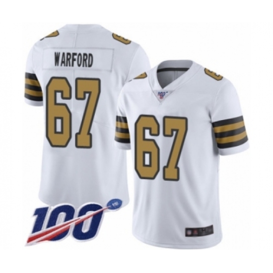 Men's New Orleans Saints 67 Larry Warford Limited White Rush Vapor Untouchable 100th Season Football Jersey