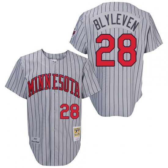 Men's Mitchell and Ness 1987 Minnesota Twins 28 Bert Blyleven Authentic Grey Throwback MLB Jersey