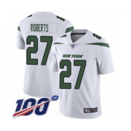 Men's New York Jets 27 Darryl Roberts White Vapor Untouchable Limited Player 100th Season Football Jersey