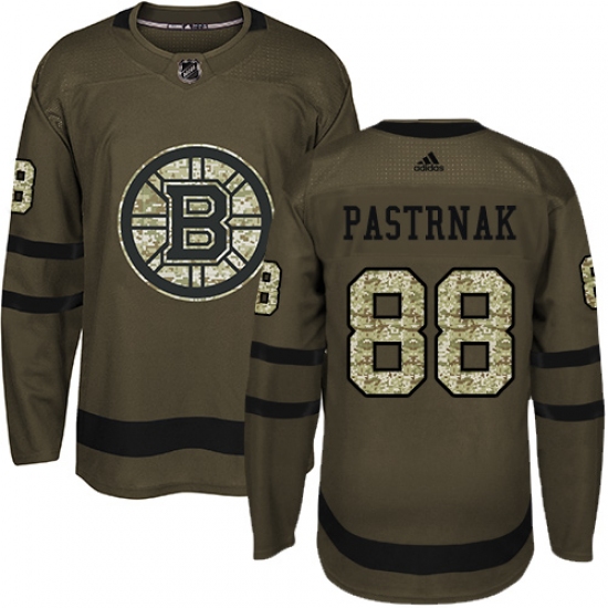 Men's Adidas Boston Bruins 88 David Pastrnak Premier Green Salute to Service NHL Jersey
