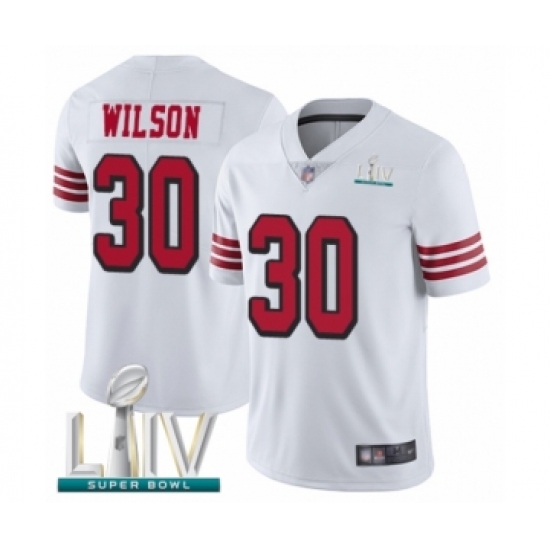 Youth San Francisco 49ers 30 Jeff Wilson Limited White Rush Vapor Untouchable Super Bowl LIV Bound Football Jersey