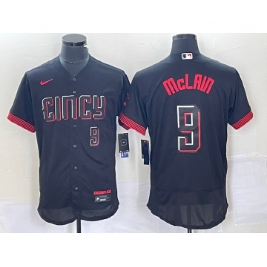 Men's Nike Cincinnati Reds 9 Matt McLain Number Black 2023 City Connect Flex Base Stitched Jersey2