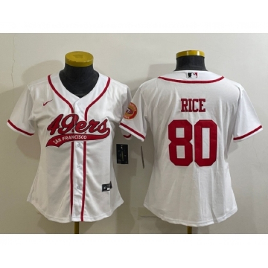 Women's San Francisco 49ers 80 Jerry Rice White With Patch Cool Base Stitched Baseball Jersey