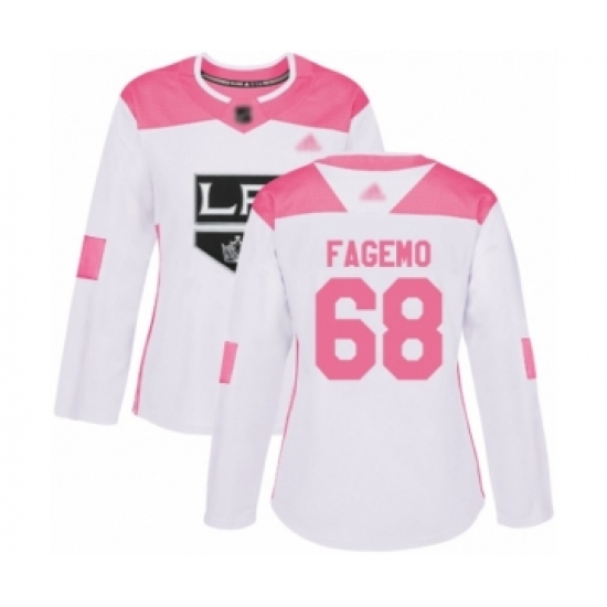 Women's Los Angeles Kings 68 Samuel Fagemo Authentic White Pink Fashion Hockey Jersey