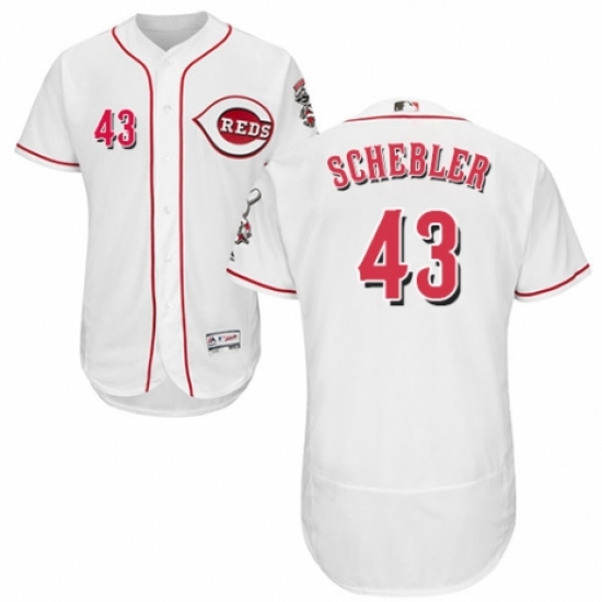 Men's Majestic Cincinnati Reds 43 Scott Schebler White Home Flex Base Authentic Collection MLB Jersey