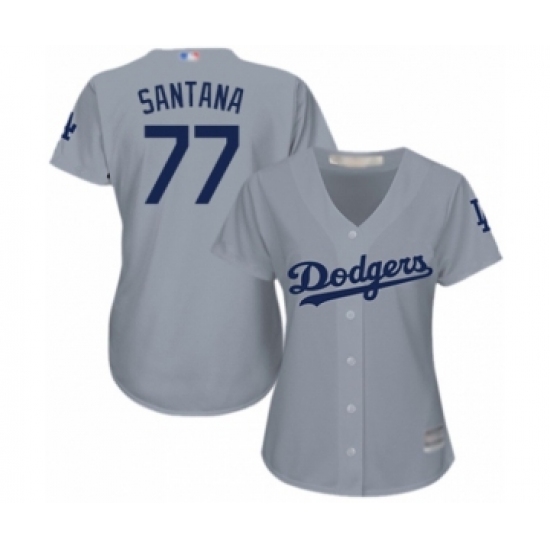 Women's Los Angeles Dodgers 77 Dennis Santana Authentic Grey Road Cool Base Baseball Player Jersey